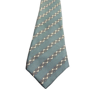 Hermes 109% Silk Elegant Patterned Tie in Green and Silver 7080 OA